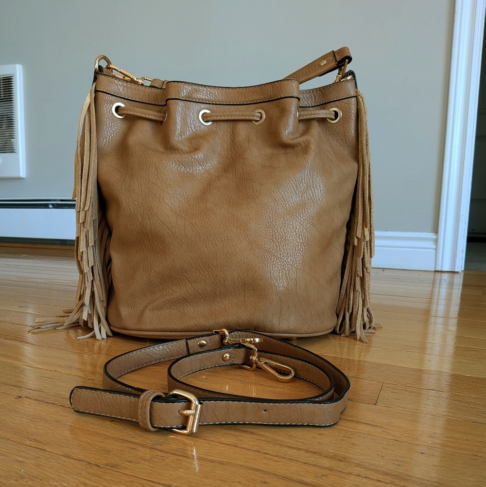 Moda Luxe Leather Fringed Hobo purse Crossbody Shoulder Bag Large